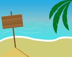 standing board in the sand on the background of palm leaves and the sea vector