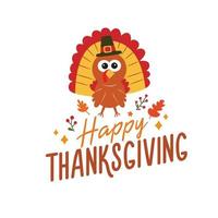 Happy Thanksgiving illustration with turkey. Vector Autumn quote on white background.