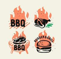 BBQ meat with fire. vector