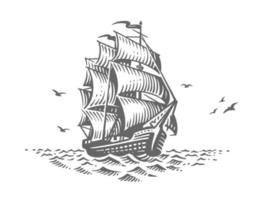Sailing ship sketch. Old Fashioned Vintage vector