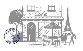café de la calle en París. restaurante con vistas a la torre eiffel vector