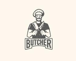 Butcher with beard and large knife.