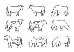 Cow on pasture in line art drawing style. vector