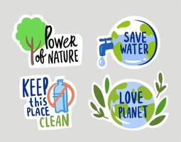 Environmental stickers save the planet, ecology. vector