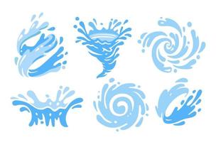 Collection of splashes and vortices of water. vector