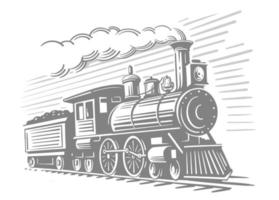 Locomotive train vehicle. Express engraving vector