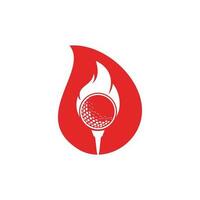 vector de diseño de plantilla de logotipo de concepto de forma de gota de fuego de golf. icono de diseño de logotipo de pelota de fuego y golf.