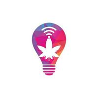 Cannabis wifi bulb shape vector logo design. Hemp and signal symbol or icon.