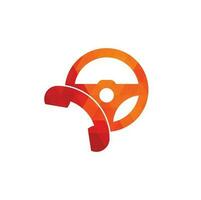 Drive call vector logo design. Steering wheel and phone symbol or icon.