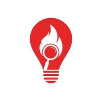 vector de diseño de plantilla de logotipo de concepto de forma de bombilla de búsqueda de incendios. encuentre la plantilla de diseño del logotipo de fuego. icono de fuego y lupa
