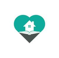 Book house heart shape concept logo design template. House and book logo vector icon.