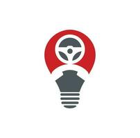 Drive call bulb shape concept vector logo design. Steering wheel and phone symbol or icon