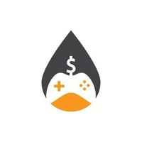 logotipo de concepto de forma de gota de juego de dinero. joystick juego de dinero en línea diseño de logotipo creativo vector