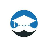 Strong education logo design template. Hat graduation with mustache icon design. vector