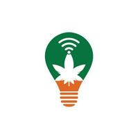 Cannabis wifi bulb shape vector logo design. Hemp and signal symbol or icon.