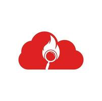 vector de diseño de plantilla de logotipo de concepto de forma de nube de búsqueda de incendios. encuentre la plantilla de diseño del logotipo de fuego. icono de fuego y lupa