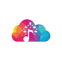 diseño de logotipo de concepto de forma de nube de árbol de música. símbolo o icono de música y eco. icono de nota musical combinado con icono de forma de árbol vector