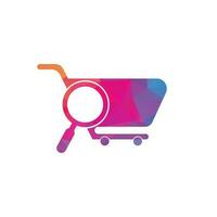 Shopping cart and magnifying glass, negative space logo design. search and shopping cart logo icon. vector