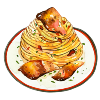Watercolor Japanese food Spaghetti Bacon
