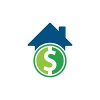 vector de diseño de plantilla de logotipo de pago en casa. combinación de logotipo de moneda y bienes raíces. símbolo o icono de dinero y casa