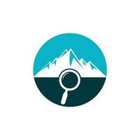 Mountain and loupe logo combination. Nature and magnifying symbol or icon. Magnifying glass and mountain logo design. vector