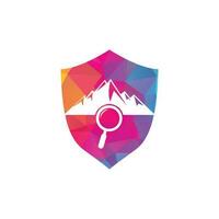 Mountain and loupe logo combination. Nature and magnifying symbol or icon. Magnifying glass and mountain logo design. vector