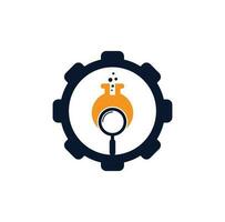 Search lab gear shape concept logo design. find lab logo design vector template. Lab Find Logo Icon Design