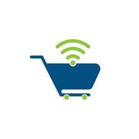 Wifi and cart logo design. Online Shop Logo designs Template. Shopping cart and wifi icon combination logo design concept vector