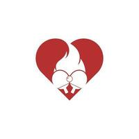 plantilla de diseño de icono de logotipo de forma de corazón de ping pong de fuego. tenis de mesa, icono de vector de ping pong