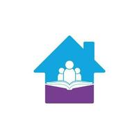 logotipo del concepto de forma de casa de la gente del libro. logotipo de educación, personas e icono de libro vector
