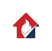 Fire check home shape concept vector logo design template. Fire and checkmark icon design.