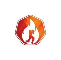 diseño del logotipo vectorial del jugador de cricket de fuego. icono del logotipo del equipo de fuego de críquet. logotipo de combinación de bateador jugando cricket y fuego. vector