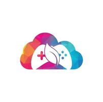 Game and leaf cloud shape concept logo design template. Gaming and leaf logo design template. vector