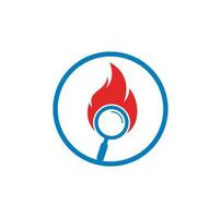 vector de diseño de plantilla de logotipo de búsqueda de incendios. encuentre la plantilla de diseño del logotipo de fuego. icono de fuego y lupa