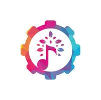 diseño de logotipo de concepto de engranaje de árbol de música. símbolo o icono de música y eco. icono de nota musical combinado con icono de forma de árbol vector