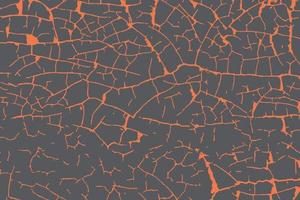 Abstract black background with damage orange ground cracks vector texture