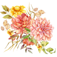 Hand Painted Autumn Floral Bouquets, Floral Compositions with Autumn Flowers png