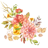 buquês florais de outono pintados à mão, composições florais com flores de outono png