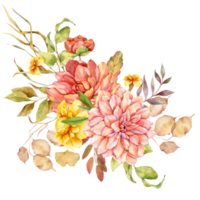 hand- geschilderd herfst bloemen boeketten, bloemen composities met herfst bloemen png