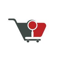 carrito de compras y lupa, diseño de logotipo de espacio negativo. icono del logotipo de búsqueda y carrito de compras. vector