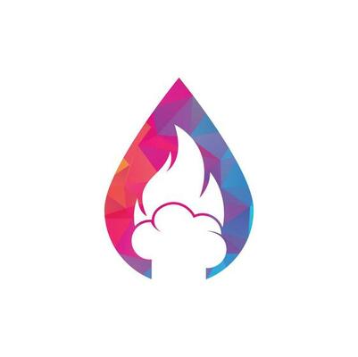 Hot chef drop shape concept vector logo design. Chef hat with a flame vector icon.