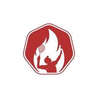 Fire and tennis player logo icon design template. Tennis sports vector logo design.