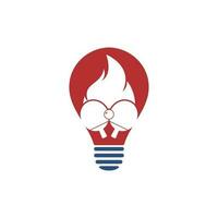 plantilla de diseño de icono de logotipo de forma de bombilla de ping pong de fuego. tenis de mesa, icono de vector de ping pong