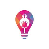 Search lab bulb shape concept logo design. find lab logo design vector template. Lab Find Logo Icon Design.