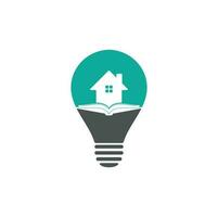 Book house bulb shape concept logo design template. House and book logo vector icon.