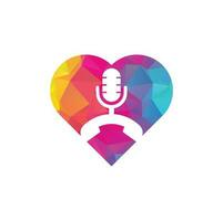 Llame al elemento de diseño del logotipo del icono del concepto de forma de corazón de podcast. diseño de logotipo de podcast de teléfono vector