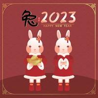 2023 Year of the Rabbit banner with rabbit and lantern vector