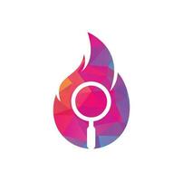 vector de diseño de plantilla de logotipo de búsqueda de incendios. encuentre la plantilla de diseño del logotipo de fuego. icono de fuego y lupa