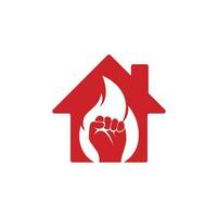 Fire Fist home shape concept Logo Vector. Revolution Protest Flame Fist Symbol. Web Icon Logo Template Design Element vector