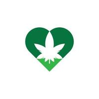 diseño del logotipo del concepto de corazón de cannabis. icono de vector de logotipo de naturaleza de hoja de cannabis